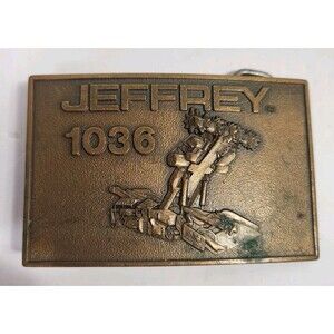 Mens Vintage Belt Buckle Mining JEFFREY 1028 3D Graphic 80’s Collectible